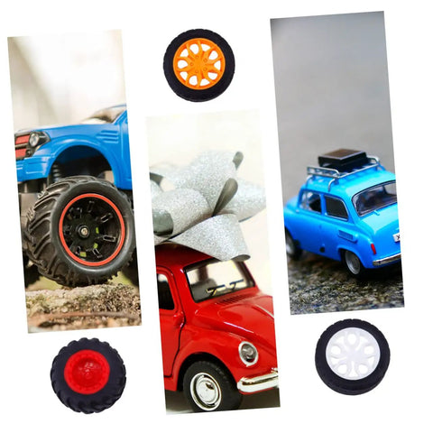 8 Pack Toy Car Wheels Set With Anti Skid Plastic Tires For RC Cars And Model Toys, Durable Wheel Rims for DIY Projects visible
