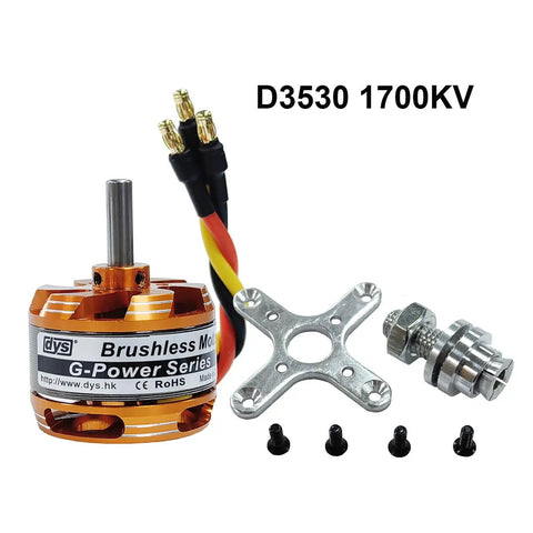 D3530 Brushless Outrunner Motor 1700KV 5.0mm Shaft with banana plug adapters and mounting accessories