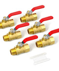 Six Pack 1/4 Inch Brass Mini Ball Valve With Red Lever Shut Off Valve 1/4 Inch Male To Female NPT Thread Fitting Double O Ring