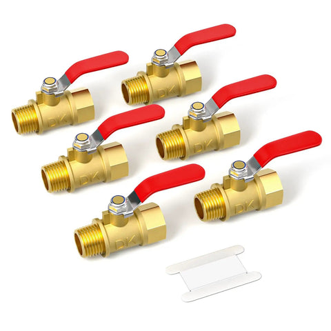 Six Pack 1/4 Inch Brass Mini Ball Valve With Red Lever Shut Off Valve 1/4 Inch Male To Female NPT Thread Fitting Double O Ring