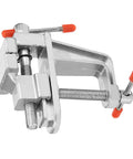 Compact Vistreck Mini Flat Pliers Vise Clamp with white aluminum, rotating base, ideal for small workshops and crafting.