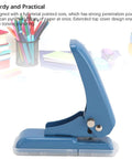 Compact Five Point Five Millimeter Hole Puncher Built Tough Metal for 40 Sheets, Non Slip Scraps Box, Easy Grip, Blue