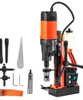 High-Powered 1100W Portable Electric Magnetic Drill Press With 35Mm Boring Diameter, includes accessories and cooling system.