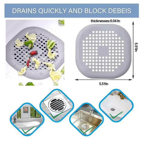 Two Pack Shower Drain Hair Catcher With Strong Suction Cups No Fuss Setup Straight Up Game Changer For Killing Clogs Quick Install Works Awesome On Tubs Kitchen Sinks Lightweight Grey Design, size 5.51in.