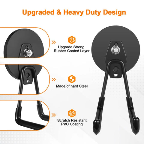 Heavy Duty Magnetic Hooks Set For Garage And Workshop Organization with PVC and rubber coating, steel construction, detail view