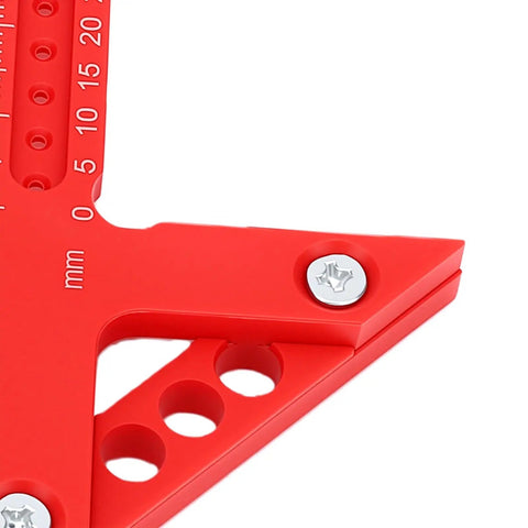 Close-up of aluminum angle tool showing precise markings, part of Beast Pro Grade 45 Degree And 90 Degree Position Ruler.