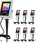 RGB Outdoor Spotlight 10W LED Color Changing Landscape Lights Low Voltage 12V with Remote Control Waterproof Yard Garden Spotlight Set, Energy Saving Landscape Lighting, 8 Pack, shown with remote control.