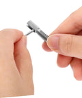 Heavy Duty Steel Spring Loaded Plunger Lock Pin With Knurled Thumb Grip And Quick Release Mechanism For Industrial Gear and Mechanical Hardware being held.