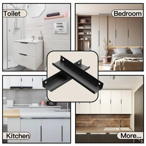 5 Pack Edge Black Hidden Drawer Handles Aluminum Alloy Finger Edge Pull for Kitchen, Bathroom, Bedroom, and More.