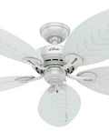 54 Inch Indoor Outdoor Ceiling Fan No Light White With 3 Inch Downrod Included All Weather Damp Rated Five Blade Pull Chain Standard Mount Ideal For Patio Porch Garage And Living Room, featuring palm leaf blades.
