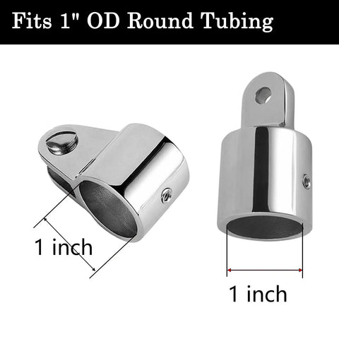 Bimini Top Hardware Set for Boats, 2 Deck Hinges With Quick Release Pins and Eye End Caps, 316 Stainless Steel Marine Fittings, Fits 1 Inch OD Canopy Frames