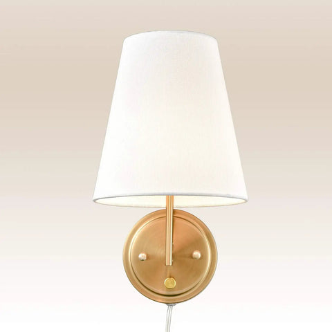 Bedroom Bedside Wall Lamps Set Of 2 Gold Brass Plug In Or Hardwired Wall Sconces With Fabric Shades For Living Room Modern Farmhouse Style