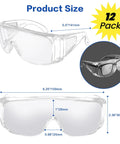 Clear Safety Glasses Over Eyeglasses 12 Pack Anti Fog Scratch Resistant Eyewear size and fit details with dimensions