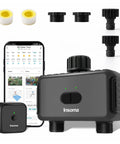 Smart Hose Timer With WiFi Hub For Automatic Lawn And Garden Irrigation, Alexa Compatible, 2.4GHz app control system shown with accessories