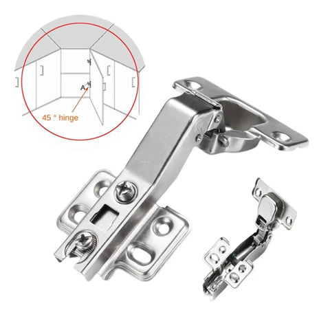 45 to 90 Degree Hydraulic Damper Hinge for Cabinets and Wardrobes Soft Close Corner Door Hardware, showing hinge and diagram