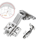 Soft Closing 45/90 Degree Door Hinge With Hydraulic Damper For Cabinets And Wardrobes, metal hinge with diagram showing 45-degree angle.
