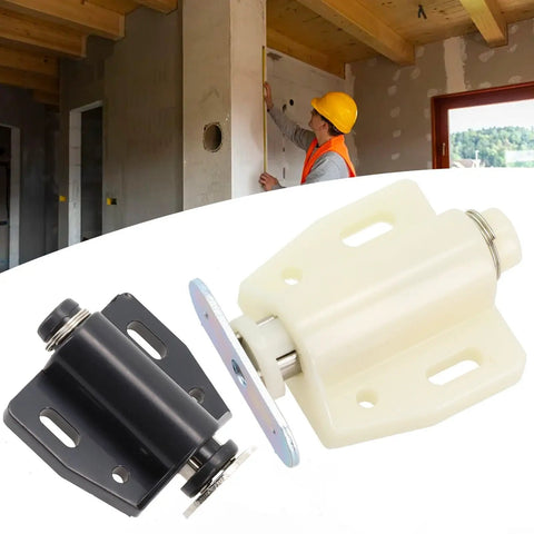 Push To Open Cabinet Door Catch Magnetic Touch Latch No Slam Soft Close Buffer, black and beige variations displayed