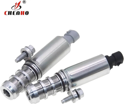 VVT Intake And Exhaust Camshaft Position Actuator Kit With Cam And Crankshaft Sensors For 2.0L 2.2L 2.4L GM Cars Including Equinox Malibu Cobalt HHR Aura Terrain Verano G6 Pontiac Saturn silver cam solenoids