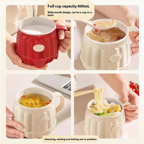 Dual Pack 600 Ml Electric Heated Milk Cup Portable Coffee Warmer With Three In One Design For Boiling Water And Slow Stewing, featuring a red and white color design.