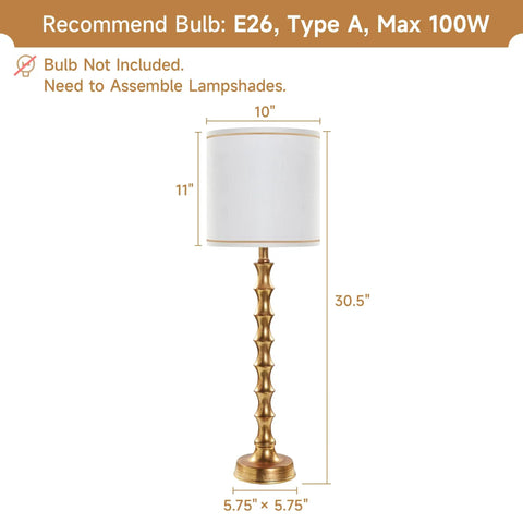 Gold Buffet Lamps Set Of 2 Tall Skinny Candlestick Style Lamps For Living Room And Dining Room, lamp dimensions shown