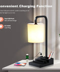 Three Way Dimmable Touch Lamp For Nightstand With USB Ports And Outlet, sleek design with linen shade and built-in phone stand.