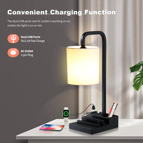 Set Of 2 Bedside Lamps With 3 Way Dimmable Touch Control Built In USB Ports And An AC Outlet Nightstand Table Lamps shown on desk