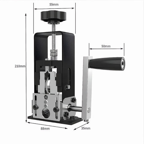 No Fuss Heavy Duty Hand Crank Wire Stripper Machine For Scrap Cables showing dimensions and handle for easy use.
