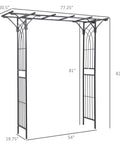 82 Inch Metal Garden Trellis Arch With Durable Steel Tubing And Elegant Scrollwork, Weather Resistant Gray Finish