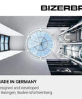 BIZERBA building interior with glass dome, Made in Germany text, product for food industry equipment
