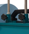 Close-up of the Built Tough 240W Electric Knife Sharpener and Versatile Bench Grinder's adjustment knobs and frame.