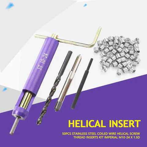 Cool QERLONG 50 Pack Of Stainless Steel Coiled Wire Helical Thread Inserts For Imperial 10-24unc Threads shown with tools for easy installation.