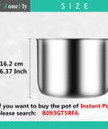 Replacement Inner Pot For 6 Quart Power Cooker XL With 2 Pack Silicone Gasket Seals, stainless steel, size 16.2 cm