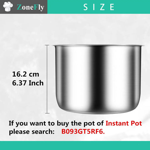 Replacement Inner Pot For 6 Quart Power Cooker XL With 2 Pack Silicone Gasket Seals, stainless steel, size 16.2 cm
