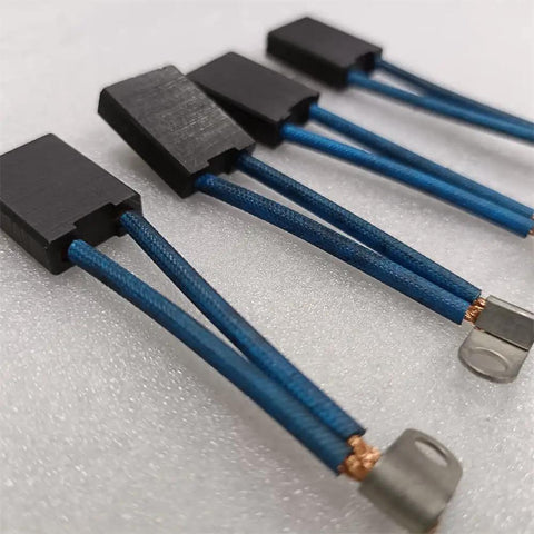 4Pcs Pack 6X15X20mm Carbon Graphite Brushes For Electric Forklifts And Golf Cart Motors High Durability Replacement Parts For Pallet Truck Stacker Motor Brush Sets close-up image of carbon brushes with blue wires