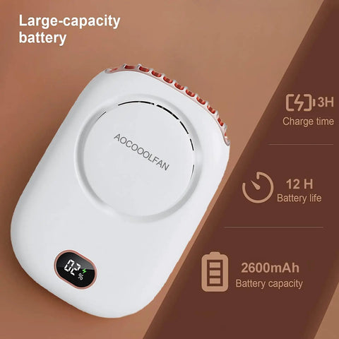 Portable Neck Fan USB Rechargeable 3 Speed Mini Personal Handheld Fan On The Go Travel Makeup Eyelash Care Outdoor Office