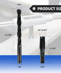 1/4-18 NPT Pipe Tap And 7/16 Inch Drill Bit Set Carbon Steel with product size dimensions on display