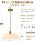 puncoll 15.7 Vintage Milk Glass Pendant Light Kitchen Island with adjustable height, featuring a glass shade, and brushed gold metal finish.
