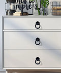Four Pack Vintage Ring Drawer Pulls For Dresser Cupboard Doors, Old School Retro Vibe Cabinet Knobs In Black on dresser