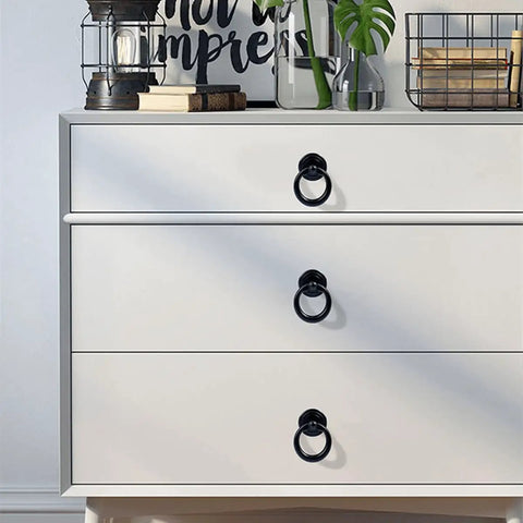 Four Pack Vintage Ring Drawer Pulls For Dresser Cupboard Doors, Old School Retro Vibe Cabinet Knobs In Black on dresser