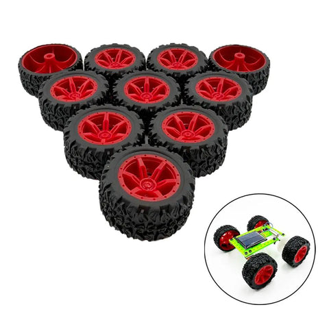 Red 34mm Rubber Toy Car Wheels With 2mm Shafts And 5 Round Rod Axles 10 Pack For RC Cars Trucks Robots DIY Model Toys