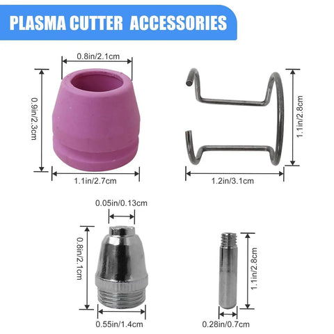 Plasma Cutter Torch Consumables Kit.040 Inch Tips For SG-55 And WSD-60 Cutters, Compatible With CUT55 And CUT55PRO, components display