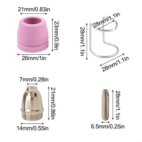 26-Pack Plasma Cutter Consumables Kit For AG60 SG55 CUT55 includes pink shield cup and metal parts for metal fabrication.