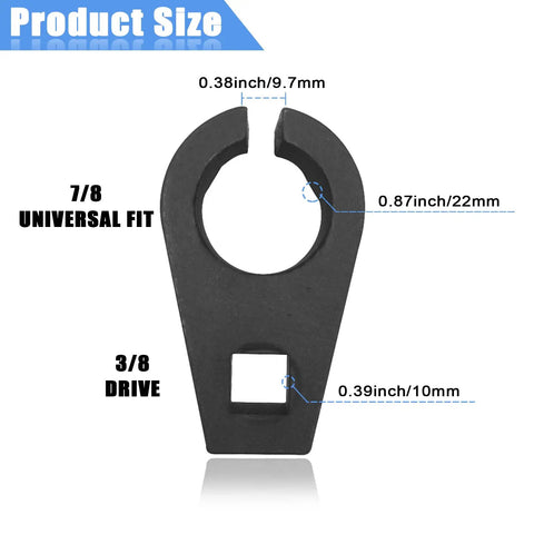 Offset Oxygen Sensor Socket 3/8 Inch Drive 7/8 Inch 22mm With Side Wire Gate Access, showing dimensions and universal fit.