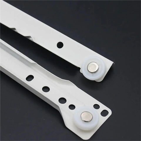 Close-up of Heavy Duty Cabinet Drawer Slides with Smooth Ball Bearing Rollers Full Extension Track for durability and easy glide.