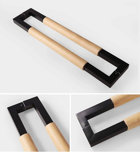 Stainless Steel And Wood Barn Door Handle Set Heavy Duty Two Sided Sliding Bar Pull With Hardware Custom Length