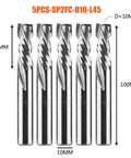 Pro Level 2 Flute Compression CNC Router Bits Up Down Cut Carbide Tipped Woodworking End Mill 5 Piece Set, D10mm, L45mm.