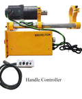 BREVELTION portable hole drilling machine, yellow with a long silver boring bar and hand controller