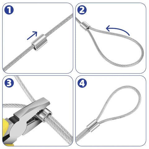 Heavy Duty Aluminum Crimping Loop Sleeve For Wire Rope And Cable Ends One Quarter Inch Six Millimeter Ferrules Crimp Sleeves For Cable Line Ends Durable Marine Outdoor Gear 50 Pack, wire rope loop step guide