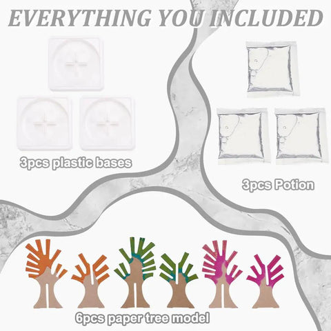 Hands On Crystal Growing Kit For Kids And Curious Crafters Grow Three Crystal Trees With Easy Step By Step Instructions All In One Science And Arts DIY Gift For Fun Creative Craft Projects, 3 paper trees, 3 plastic bases, 3 potion packets