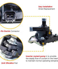 Electric Inverter Coolant Pump Water Pump With Bracket For 2004 To 2009 Toyota Prius Hybrid showing 2-pin connector, anti-vibration pad, and easy installation features.